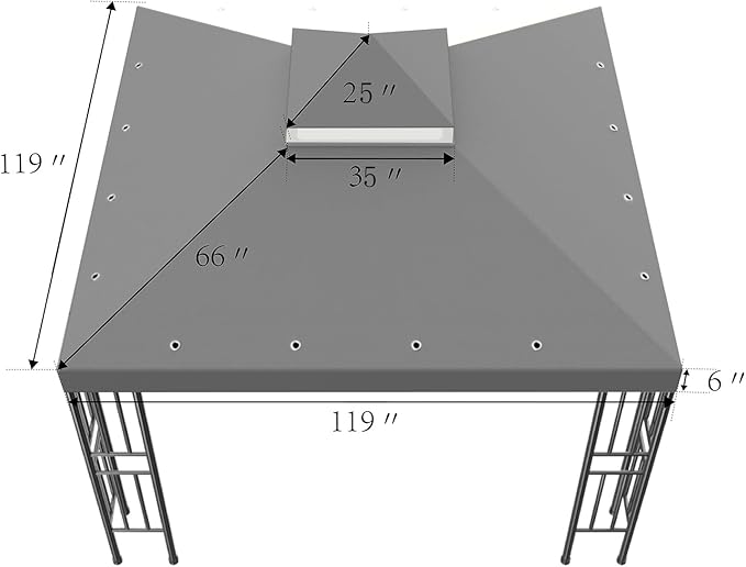 Sumfaller 10x10 FT Gazebo Replacement Canopy Top Cover Double Tiered Canopy Top Cover for Outdoor BBQ Roof Cover Grill Shelter (Grey)
