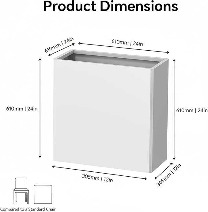 Tall Planters -24X12X24 inch Galvanized Steel Planter Box with Removable Insert Shelf for Garden, Patio(White)
