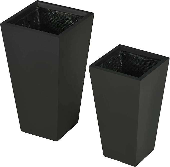 Outsunny 2-Pack Outdoor Planter Set, Flower Pots with Drainage Holes, Durable & Stackable Plant Pot, 22in & 18in, for Porch, Entryway, Patio, Yard, Garden, Black