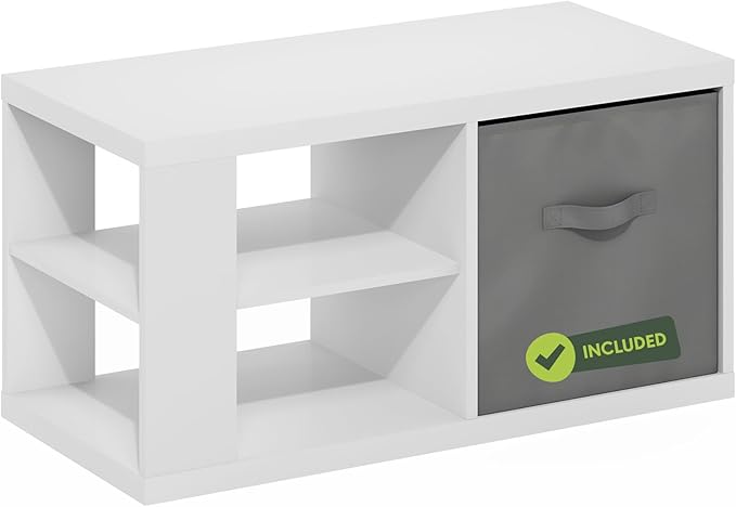 Furinno Viola Coffee Table, 3-Tier Modern Coffee Table with 1.2 Thick Tabletop, Side Table with Open Shelf and Storage Bin, for Living Room, Bedroom, Home Office, White/Light Grey