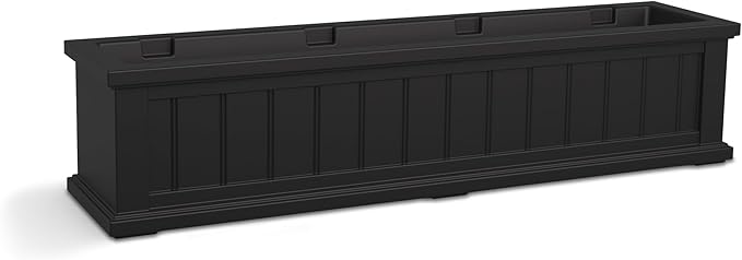 Mayne Cape Cod 4ft Window Box - Black - 48in L x 11in W x 10.8in H - Polyethylene - Built-in Water Reservoir (4841-B)