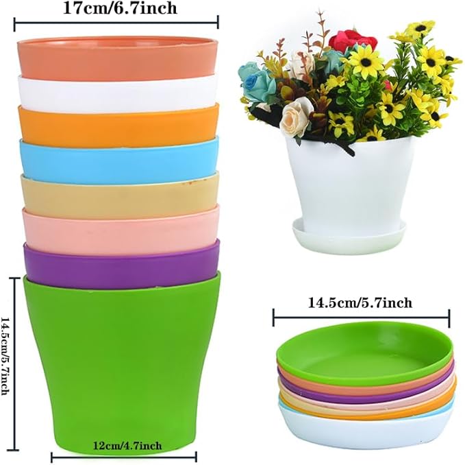 Tergy 20 Pack 7 Inch Plant Pots Bulk Small Plastic Planters Pots with Drainage Holes Flower Pot for Succulent, Cactus, Herb, African Violet