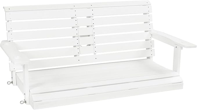 Poly Lumber 2-Seat Porch Swing, HIPS 4.5-Feet Bench Swing with Foldable Cup Holders,18/8 Stainless Steel Hardware, High Backrest and Deep Contoured Seat (Snow White, 4.5-feet)