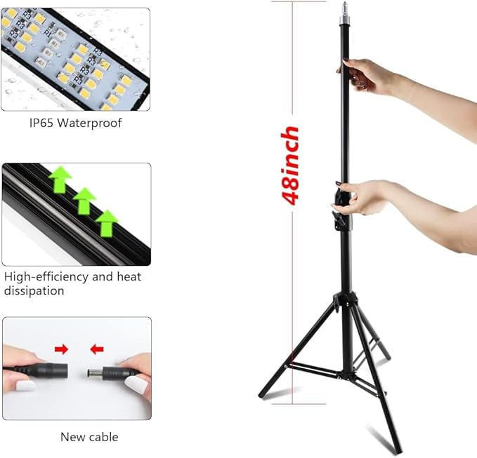 GHodec Grow Light with Stand, 200W 6000K Full Spectrum Gooseneck Floor Plant Light for Indoor Plants Growing,5 Dimmable Levels & Auto On/Off Timer, Tripod Stand Adjustable 15-48 in