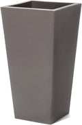 Step2 Tremont Tall Square Tapered Planter, 28", Indoor/Outdoor Plants, Efficient Drainage, Durable Resin, Dark Cedar