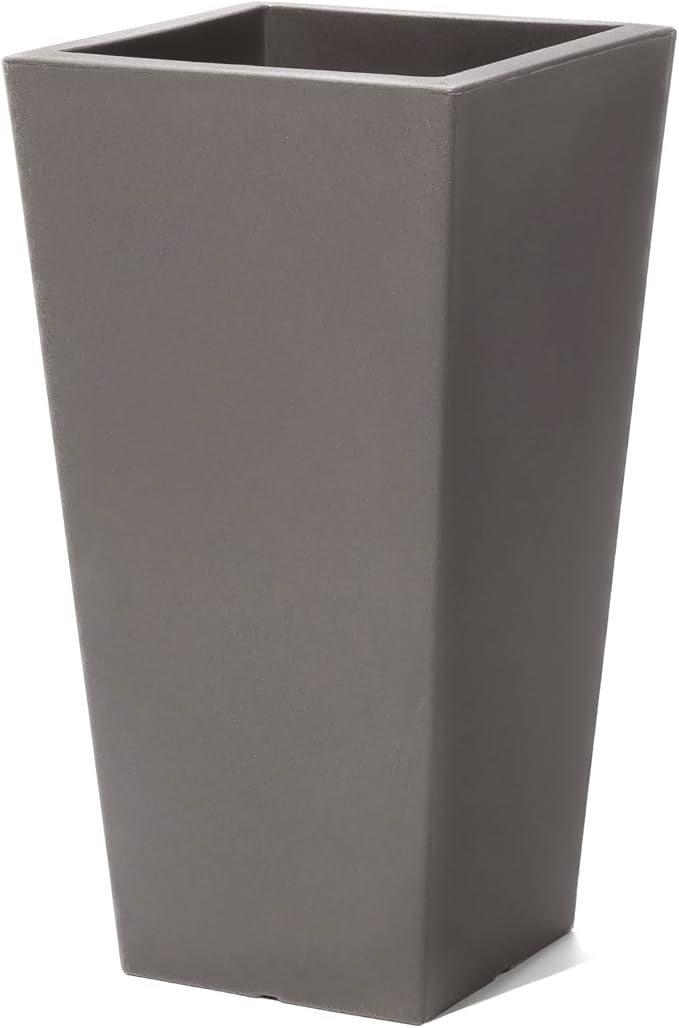 Step2 Tremont Tall Square Tapered Planter, 28", Indoor/Outdoor Plants, Efficient Drainage, Durable Resin, Dark Cedar