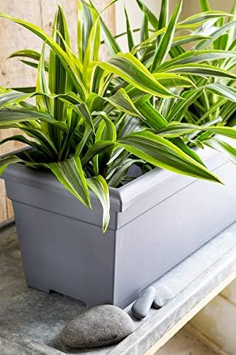 The HC Companies 28 Inch Romana Planter Box with Drainage Plug, Lightweight UV-Resistant Plastic Outdoor Planters, 1-Pack Flower Box for Garden, Patio, Balcony, and Fence, Chocolate