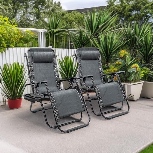 Homall Zero Gravity Chair - Adjustable Folding Lawn Chairs - Outdoor Gravity Reclining Lounge Chair with Pillows - Set of 2 (Double-Gray)