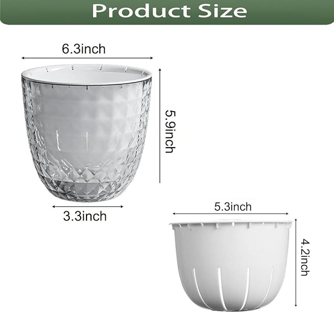 2 Pack 6 inch Self Watering Pots Planters for Indoor Plants, African Violets Pots with Wick Rope, Modern Plastic Nursery Pots for All House Plants,Flowers Succulents,Herbs,Cactus,Orchids