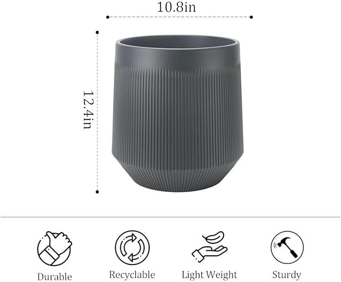 Plant Pots，Set of 2 Plastic Large Pots for Indoor Plants,Flower Pots Outdoor Planters with Drainage Hole and Seamless Saucer,(Gray 12Inches)
