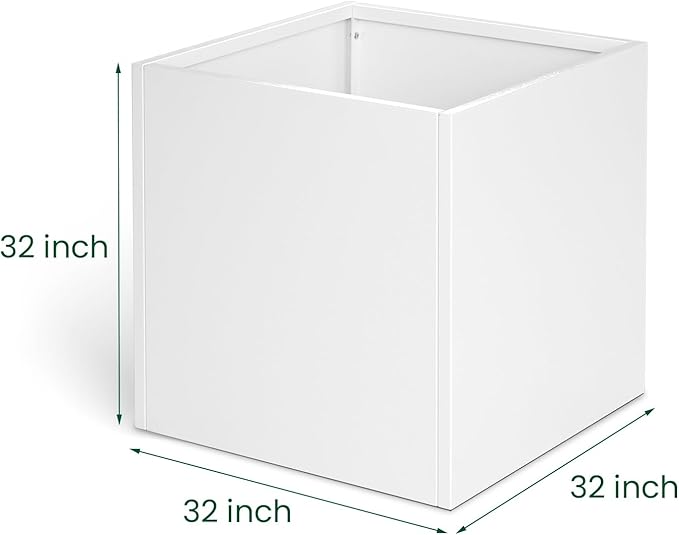 White Steel Planter Square Outdoor Planters Galvanized Steel Planter Box Indoor 32 Inch Metal Large Planters Cube Heavy Duty Flower Pot Modern Commercial Residential for Trees Patio Yard Garden