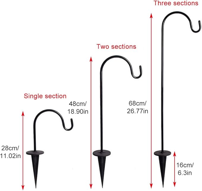 CALIDAKA 4 Pack Multi-Purpose Shepherds Hooks Outdoor Iron Shepherd Hook with Base Adjustable Heavy Duty Garden Hanging Stake for Lanterns Solar Light Plant Hanger Wedding Decor