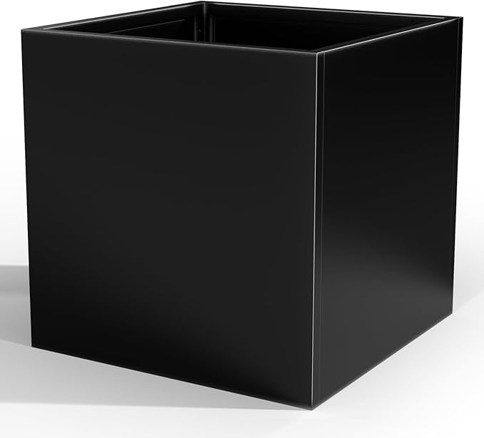 Tall Metal Planter Box for Outdoor Plants 26" L x 26" W x 26", Heavy Duty Steel Large Square Planter Box with Removable Insert Shelf, Modern Décor for Tall Plants, Trees, Flowers (Black)