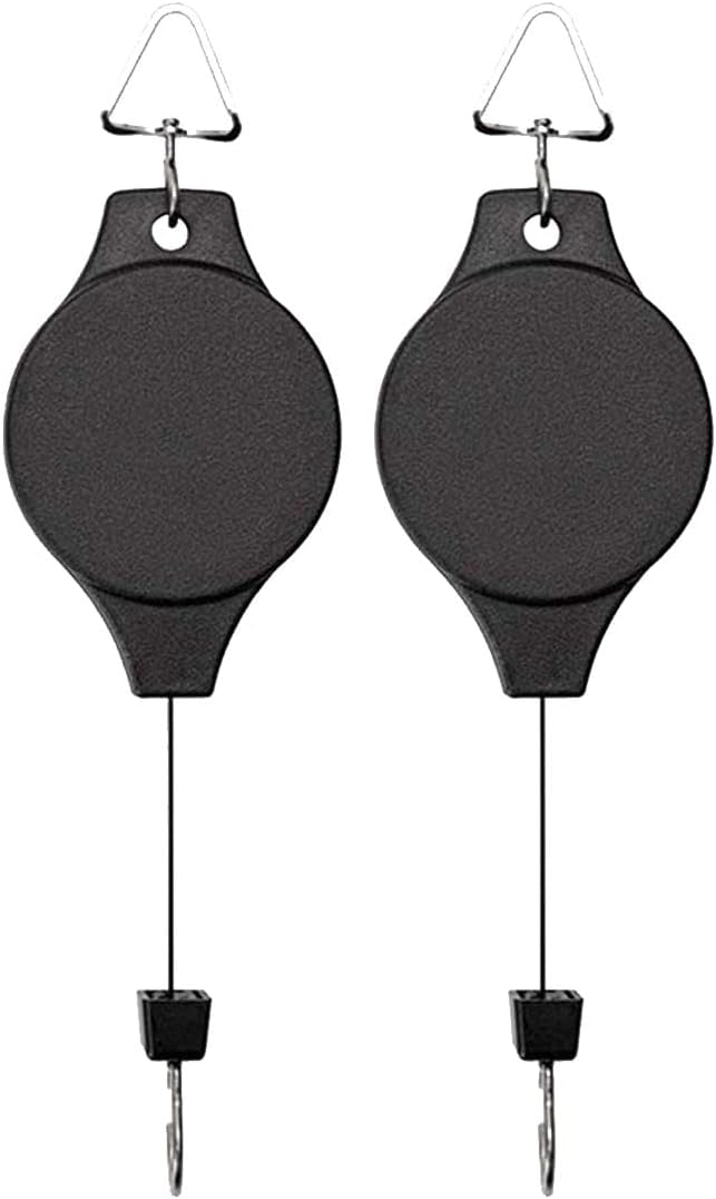 Pack Plant Hook Pulley, Retractable Plant Hanger Easy Reach Hanging Flower Basket for Garden Baskets Pots and Birds Feeder Hang High up and Pull Down to Water Or Feed (Black 2Pack)