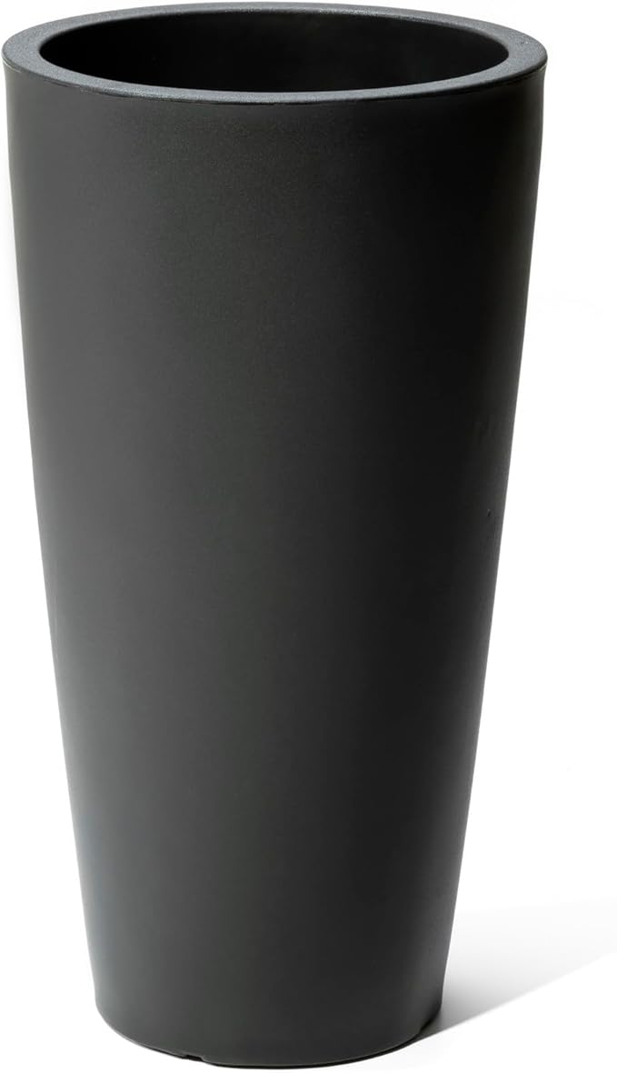 Step2 Tremont Tall Round Tapered Planter, 28" Tall, Indoor/Outdoor Plants, Efficient Drainage, Durable Resin, Onyx Black