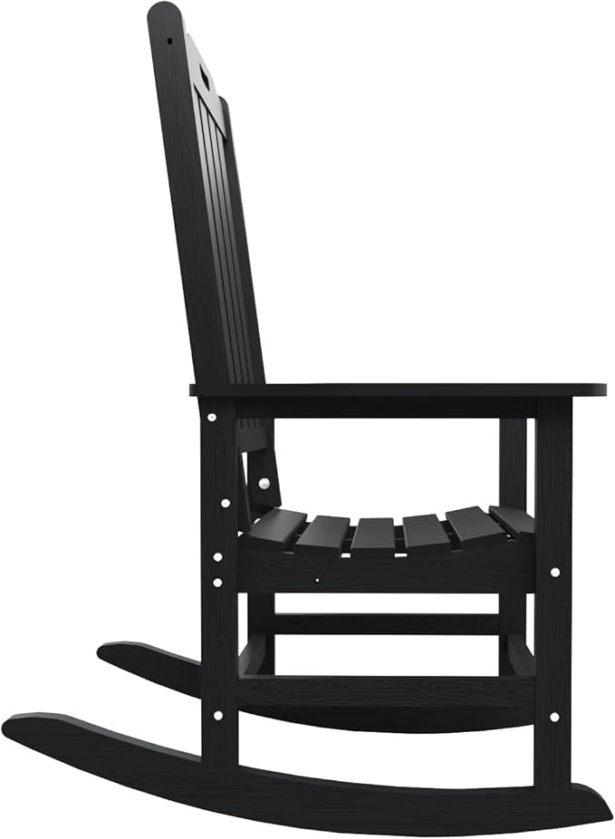 Oversized Rocking Chair Set of 2, Outdoor Rocking Chair for Adults, All Weather Resistant Porch Rocker for Lawn Garden, Black