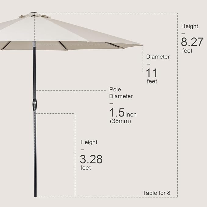 Tempera Patio Market Outdoor Table Umbrella with Auto Tilt and Crank, Large Sun Umbrella with Sturdy Pole & Fade Resistant Canopy, Easy to Set