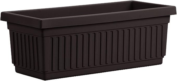 HC Companies 24 Inch Long Fluted Plastic Venetian Garden Window Container Planter Box for Flowers, Vegetables, or Succulents, Black (4 Pack)