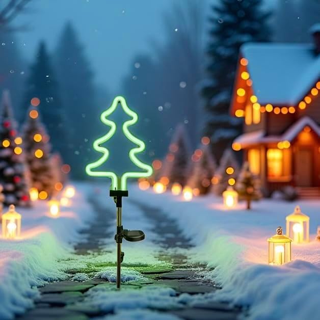 Solar Garden Stake Lights, Waterproof Landscape Light, Solar Landscape Path Lights, Neon Lights, Outdoor Decor for Garden, Yard, Lawn, Pathway, Patio, Backyard (Christmas Tree)