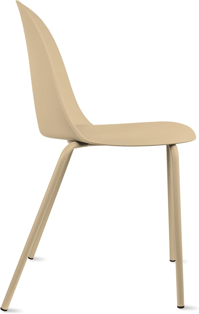 2xhome Modern Stackable Armless Dining Chair | Plastic Shell Seat with Metal Legs | Indoor or Outdoor Use | Home Kitchen Patio, Beige