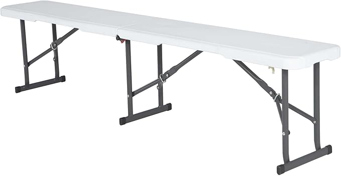 LIFETIME Portable Folding Bench, 6‑Foot Fold‑in‑Half, UV‑Resistant Seat, Powder‑Coated Steel Frame, Lightweight, Stain‑Resistant, Non‑Marring Foot Caps, Indoor/Outdoor Portable Seating