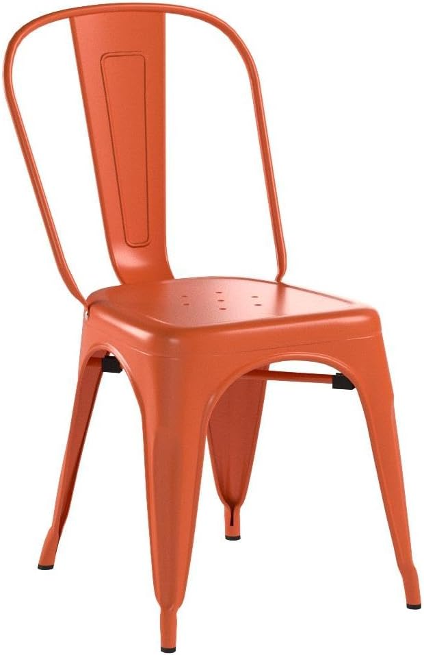 FDW | Set of 4 Metal Dining Chairs | Orange | Stackable Tolix Side Chairs with Backrest | Scratch-Resistant | Non-Slip Feet | Indoor/Outdoor Use | 330 lbs Capacity | Ideal for Kitchen & Restaurant
