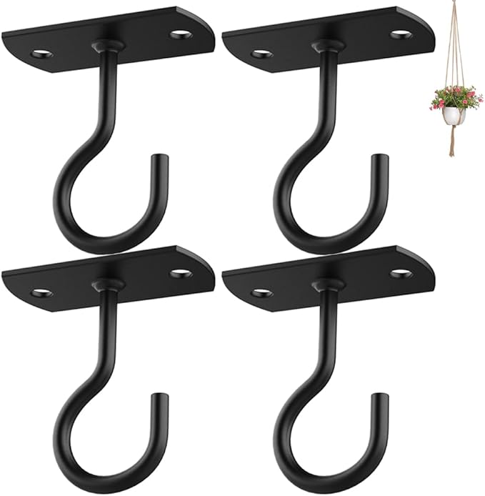 4Pack 2.5in Ceiling Hooks for Hanging Plants Black