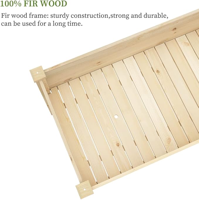BIRASIL Outdoor Wood Raised Garden Bed, Elevated Reinforced Large Planter Box with Storage Shelf for Vegetable Flower Backyard Patio Gardening Balcony (48”L, Natural Wood)