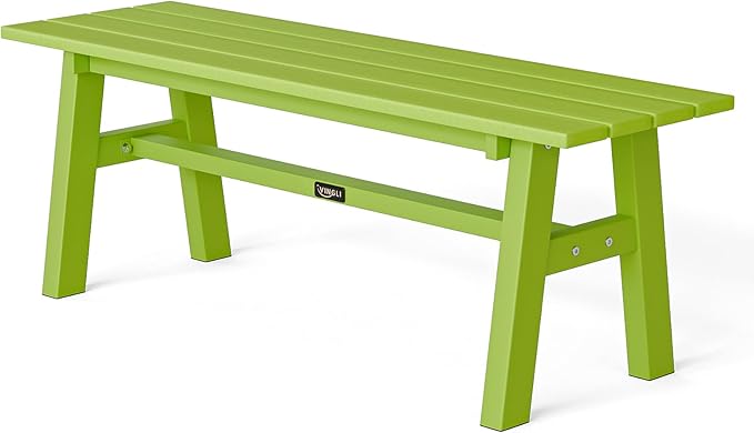VINGLI 47” Outdoor Bench Garden Bench HDPE Porch Bench w/Metal Legs, Poly Lumber Patio Bench, 660 LBS Capacity Outdoor Backless Bench(Green)