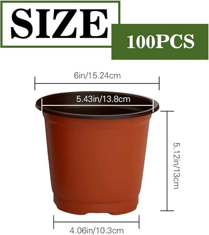 Nursery Pots 100 PCS 6 Inch Plant Pots with 100 Labels, Planting Pot for Plants Indoor Outdoor, Plastic Flower Pot for Seedlings Transplanting Small Plants Growing