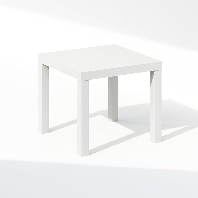 Furinno Classic Coffee Table, Square Modern Coffee Table with Triple Thick Tabletop, Simple Side Table with 4 Legs, for Living Room, Bedroom, Home Office, White