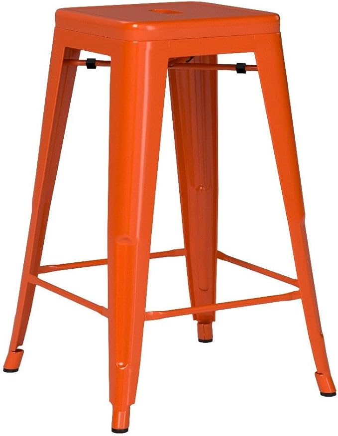 FDW Metal Bar Stools Set of 4 Counter Height Bar Stools 24 Inches Industrial Bar Chairs Patio Stool Stackable Backless Stool Indoor Outdoor Metal Kitchen Stools Bar Chairs (Orange, 24")