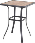 PHI VILLA Patio Bar Table, Outdoor Bar Height Bistro Table with Wooden-Like Table Top & Metal Frame, Brown