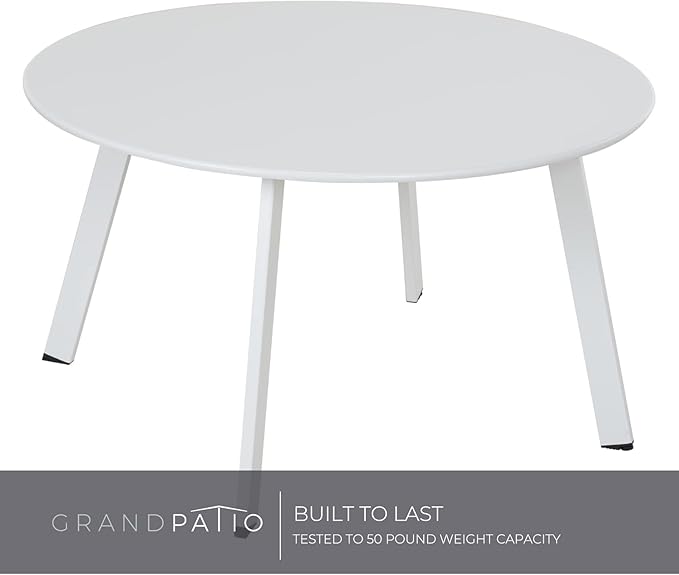 Grand patio 28-inch Outdoor Steel Coffee Table, Round Patio Side Table, Great for Backyard Patio Deck, White