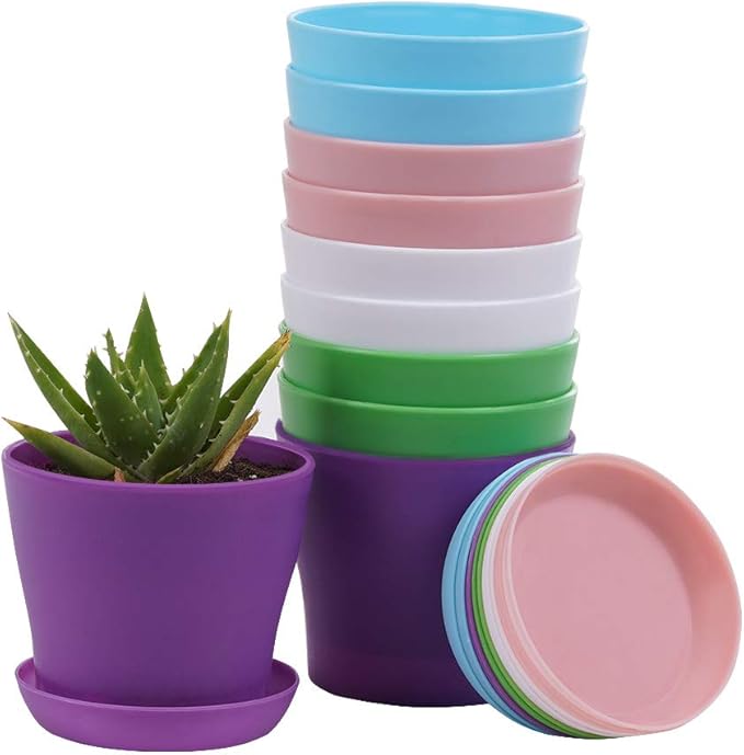 TDHDIKE 10 Pcs Plastic Planters Indoor Pots, Mini Flower Seedlings Nursery Flower Pot with Pallet, Modern Decorative Gardening Containers