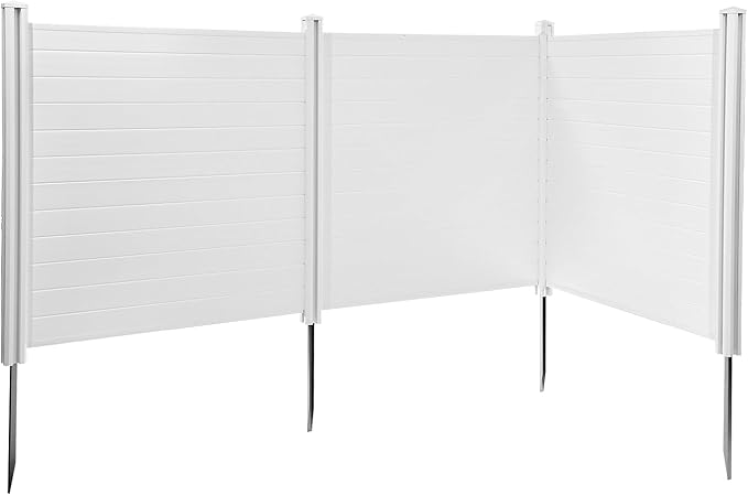 VEVOR Outdoor Privacy Screen, 50in H x 50in W Air Conditioner Fence, 3-Panel Pool Equipment Enclosure, Horizontal PVC Privacy Fence with 27.5 in Ground Stakes, No Dig Trash Can Fence for A/C Units