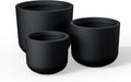 Kante 13",11",9" Dia Black Round Planters (Set of 3), Outdoor Indoor Modern Planter Pots, Lightweight, Weather Resistant, Seamless with Drainage Hole