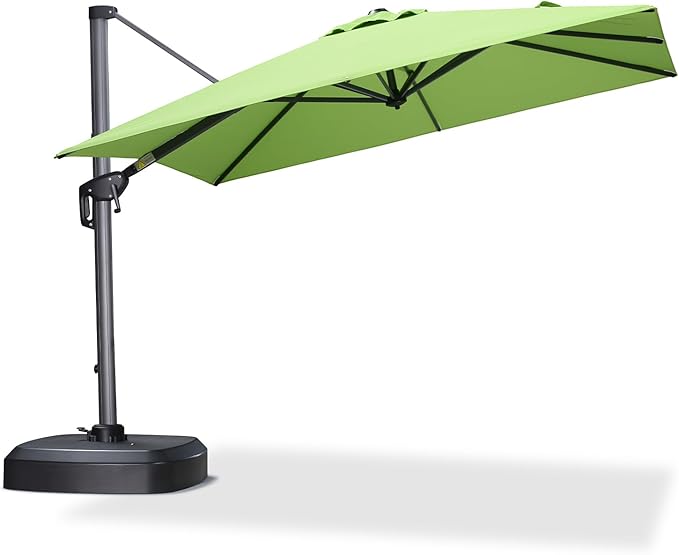 PURPLE LEAF 8' X 8' Patio Umbrella with Wheeled Base for Pool 7' High Offset Outdoor Cantilever Umbrella Swimming Pool Umbrella with 360°Rotation for Poolside Apple Green