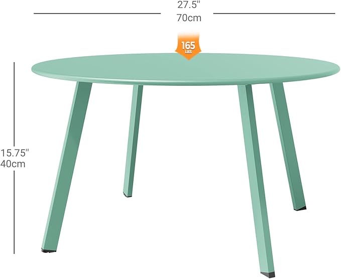 Grand Patio Round Steel Patio Coffee Table, Weather Resistant Outdoor Large Side Table, Mint Green…