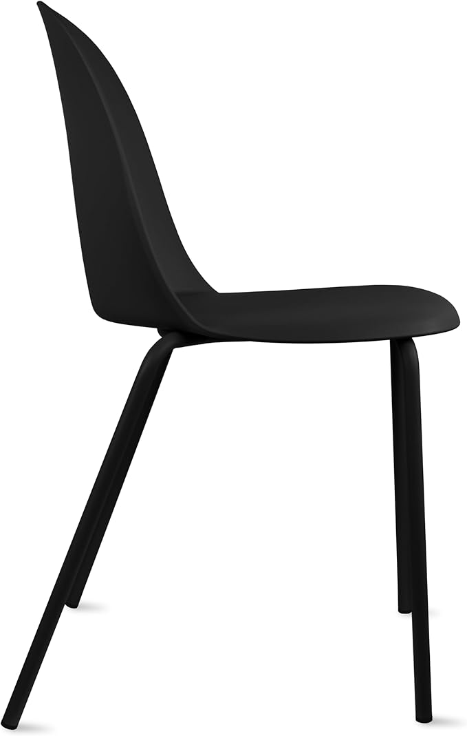 2xhome Modern Stackable Armless Dining Chair | Plastic Shell Seat with Metal Legs | Indoor or Outdoor Use | Home Kitchen Patio (4, Black, No Padding)