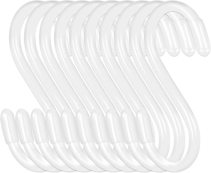 30 Pack 3 Inch White S Hooks,Vinyl Coated Heavy Duty S Hook for Hanging Plants,Non Slip Closet S Hooks,Steel Metal White Vinyl Coated Small S Hook for Hanging Jeans Pots and Pans Coffee Cups