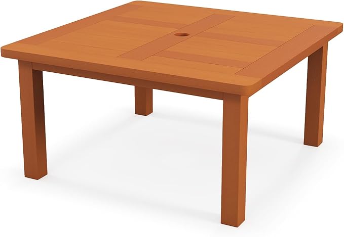 Tangkula Patio Coffee Table with Umbrella Hole, 35.5 Inches Outdoor Solid Square Wood Side Table with Slatted Tabletop & Teak Oil Finish, for Yard, Balcony, Deck