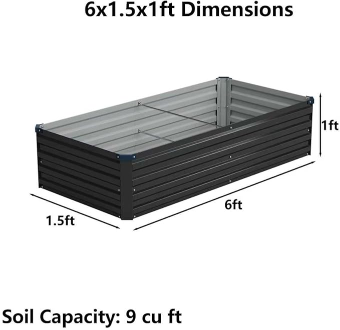 6x1.5x1ft(2 Pack) Galvanized Raised Garden Bed,Outdoor Planter Box Metal Patio Kit Planting Bed for Vegetables Flowers Herb,Black
