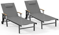 Ciokea Outdoor Lounge Chair with Pillow Set of 2, 5-Position Aluminum Chaise Lounge with Wheels & Armrests, 400 lbs Heavy Duty Patio Pool Chair for Backyard, Deck, Beach & Poolside, Grey