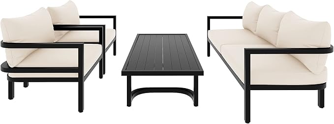 Merax 4 Piece Sectional Furniture Patio Sofa Multi-Person Outdoor Steel Sofa Set, Waterproof, Anti-Rust and Anti-uv, Suitable for Gardens and Lawns，Beige