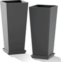 Set of 2 Tall Planters with Drainage Tray, 24 Inch Large Flower Pots for Indoor Outdoor Plants Mordern Planter Weather-Resistant for Patio, Front Door Decor, Garden (Gray)