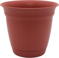 The HC Companies Eclipse Round Planter with Saucer - Outdoor & Indoor Plant Pot with Drainage Holes - Lightweight, UV-Resistant Plastic Pots for Plants, Flowers & Herbs (8" Clay, Pack of 1)