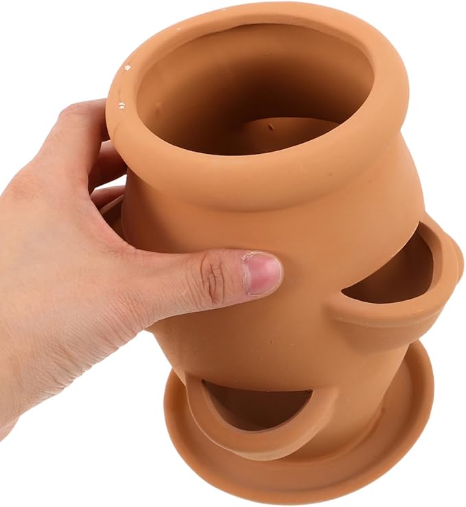 BESTonZON Terracotta Multi Pocket Succulent Plant Pot Lightweight Strawberry Planter Indoor Clay Flower Pot for Garden Decorative Use Khaki