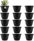 15 Pack 11 Inch Plant Pots with Drainage Holes,Black Plastic Flower Pots with Hanging Holes,Durable Planters for Indoor & Outdoor Plants,Nursery Pots