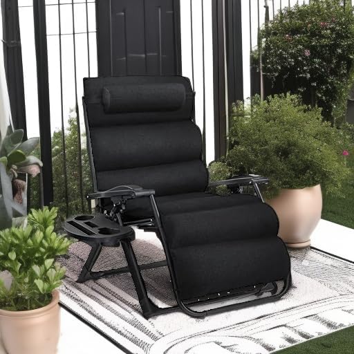 Best Choice Products Oversized Zero Gravity Chair, Folding Outdoor Patio Recliner, XL Anti Gravity Lounger w/Removable Cushion, Cup Holder, Side Tray, 350lb Capacity - Onyx Black
